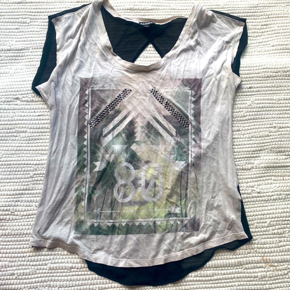 Express top with sheer, open back